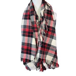Madewell Oversized Black Red Cream Plaid Scarf Wrap